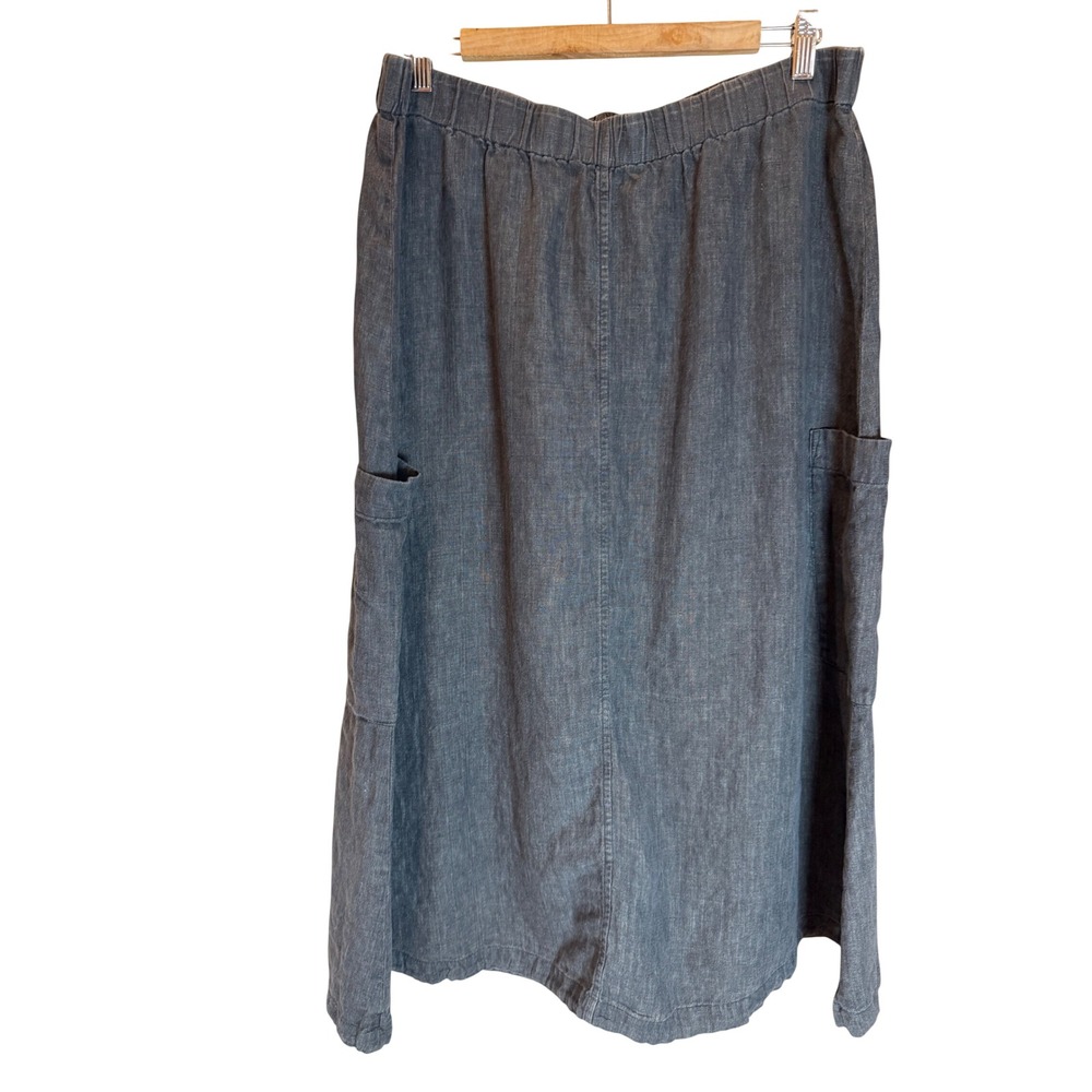 Eileen Fisher Womens Grey Linen Blend Cargo Midi Skirt Elastic Waist Size L
